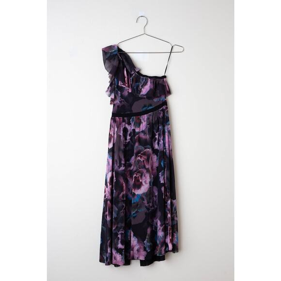 Fuzzi Purple Floral One Shoulder Tulle Gown Size M - Picture 4 of 9
